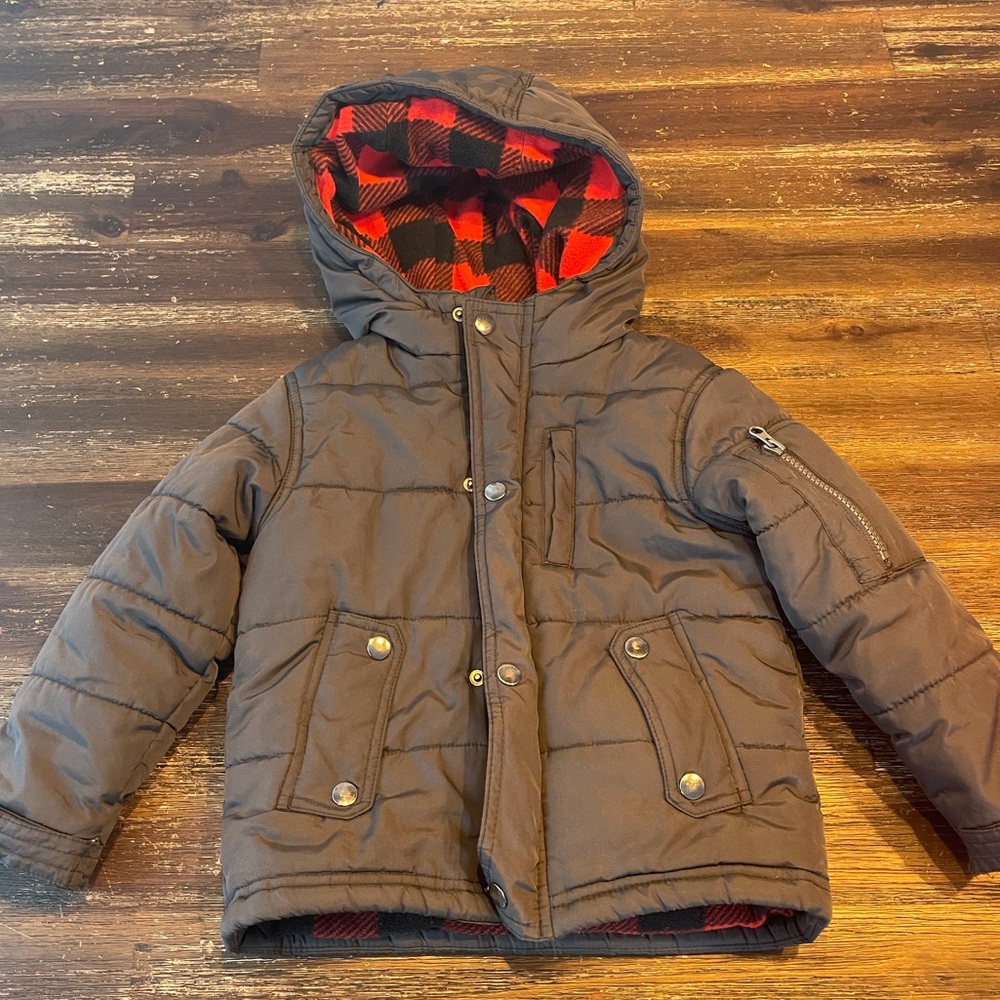 Boy’s Black and Buffalo Check Puffer
